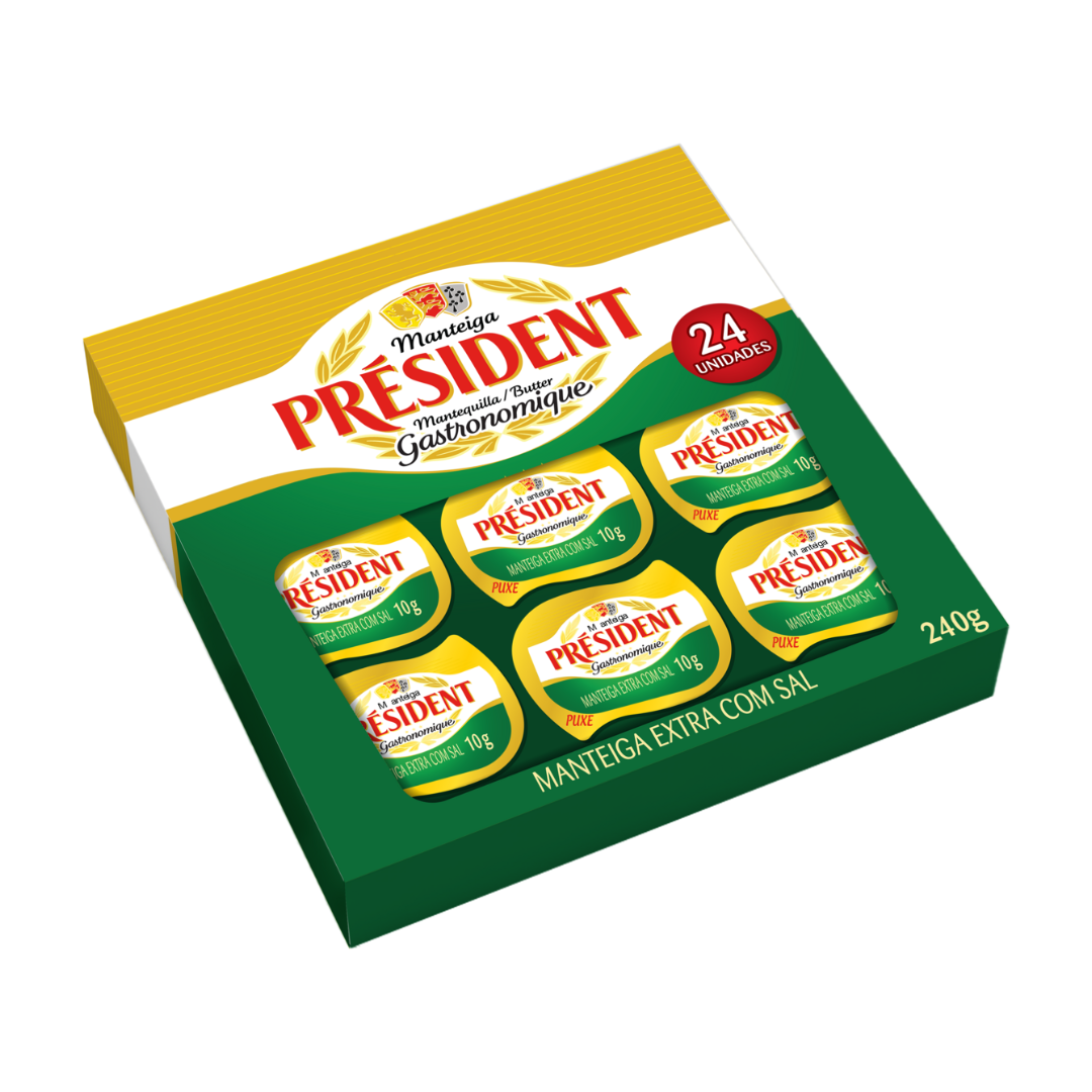 Manteiga Extra com Sal Président Gastronomique Caixa 240g 24 Unidades