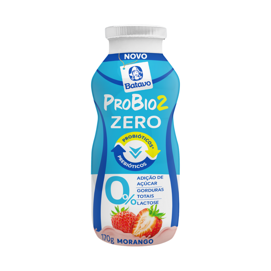 Iogurte Desnatado Morango Zero Lactose Batavo Probio2 Frasco 170g