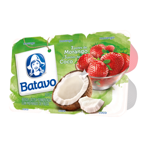 Iogurte Bebida Láctea Fermentada Morango + Coco Batavo Bandeja 510g 6 Unidades