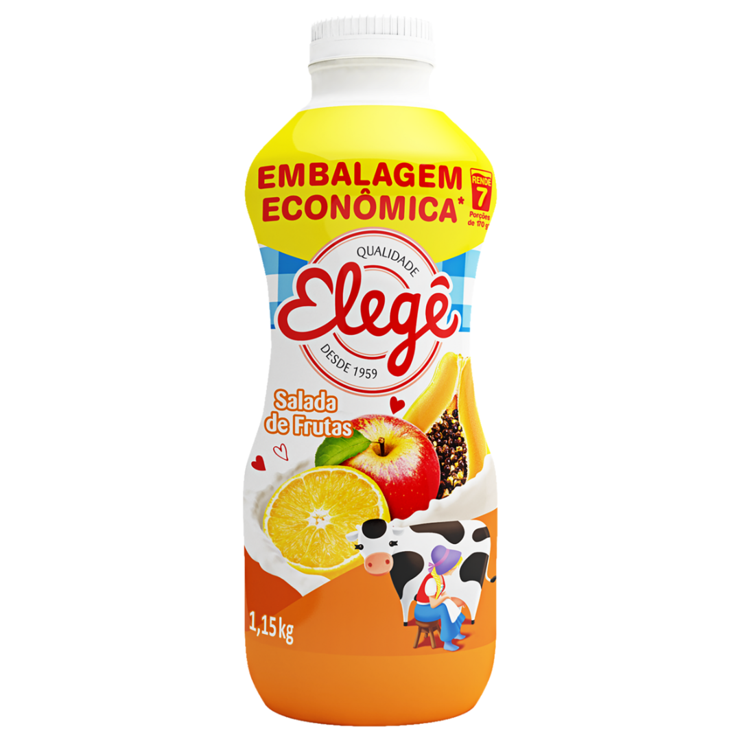 Iogurte Bebida Láctea Fermentada Salada de Frutas Elegê Garrafa 1,150g Embalagem Econômica
