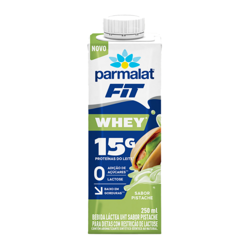 Bebida Com Whey UHT Pistache Zero Lactose Parmalat Fit Whey Caixa 250ml
