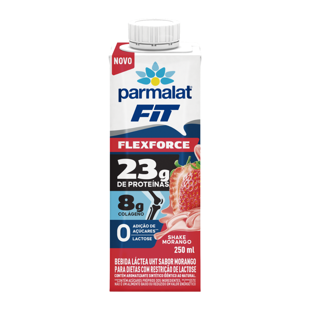 Bebida Com Whey UHT Shake Morango Zero Lactose Parmalat Fit Flexforce Caixa 250ml