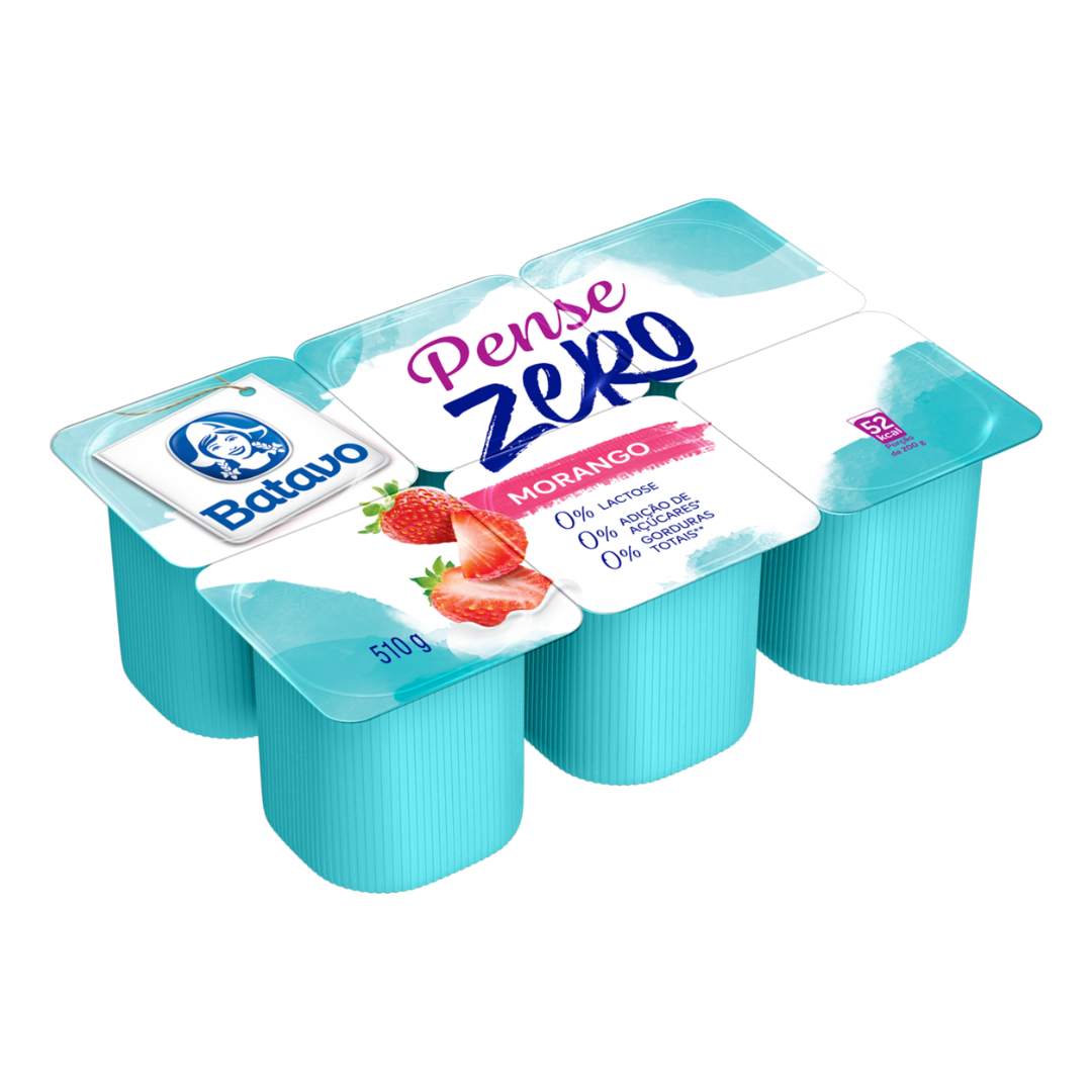 Iogurte Desnatado Morango Zero Lactose Batavo Pense Zero Bandeja 510g 6 Unidades