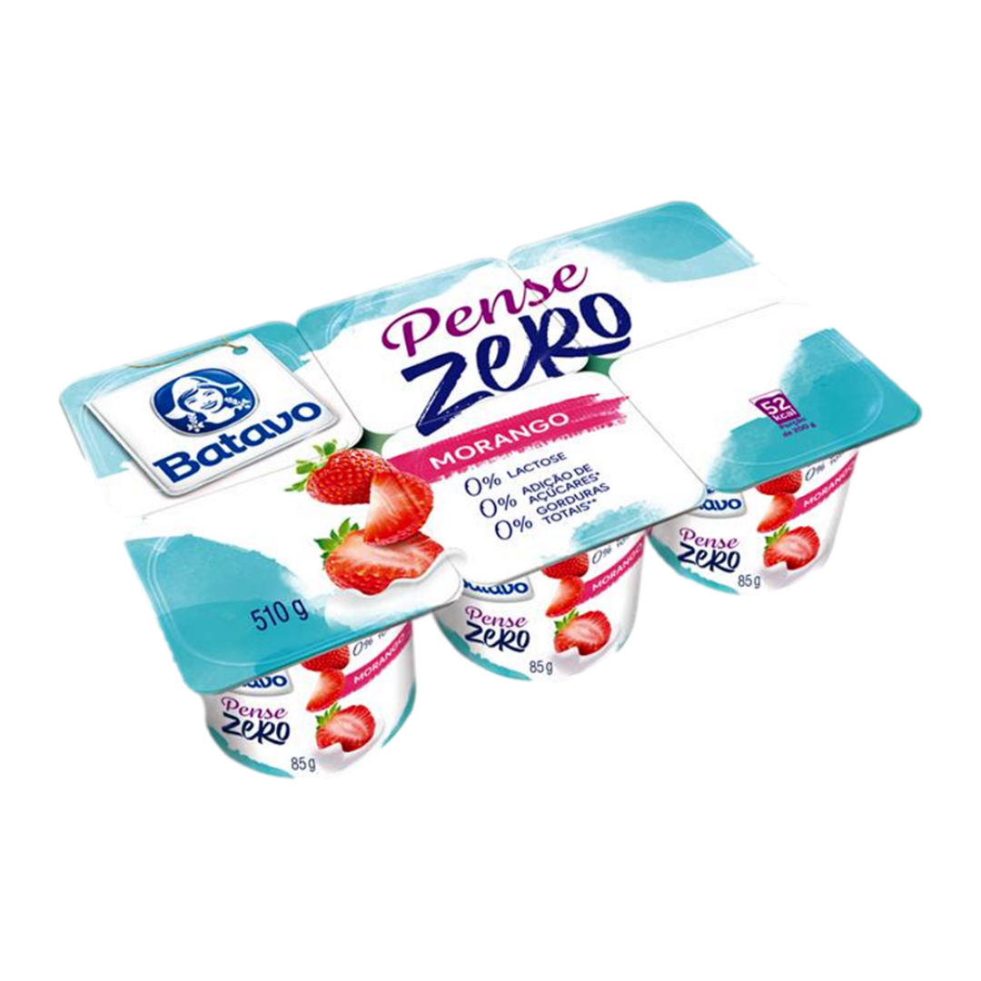 Iogurte Desnatado Morango Zero Lactose Batavo Pense Zero Bandeja 510g 6 Unidades (cópia)