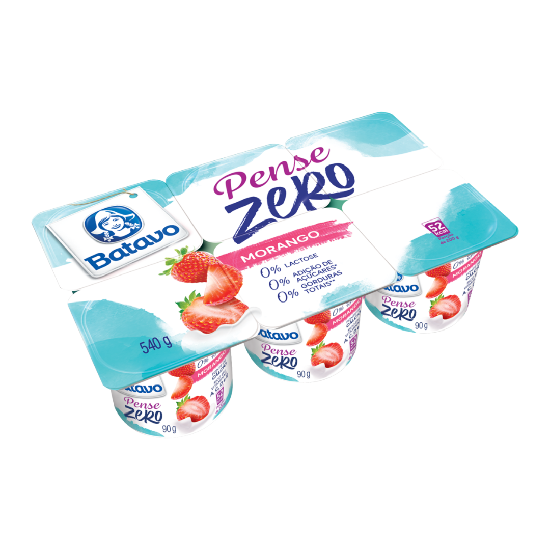 Iogurte Desnatado Morango Zero Lactose Batavo Pense Zero Bandeja 540g 6 Unidades