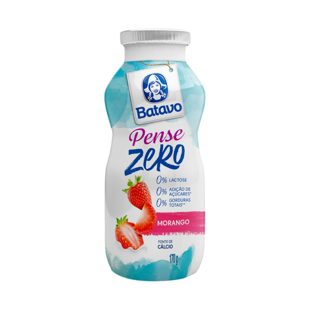 Iogurte Desnatado Morango Zero Lactose Batavo Pense Zero Frasco 170g