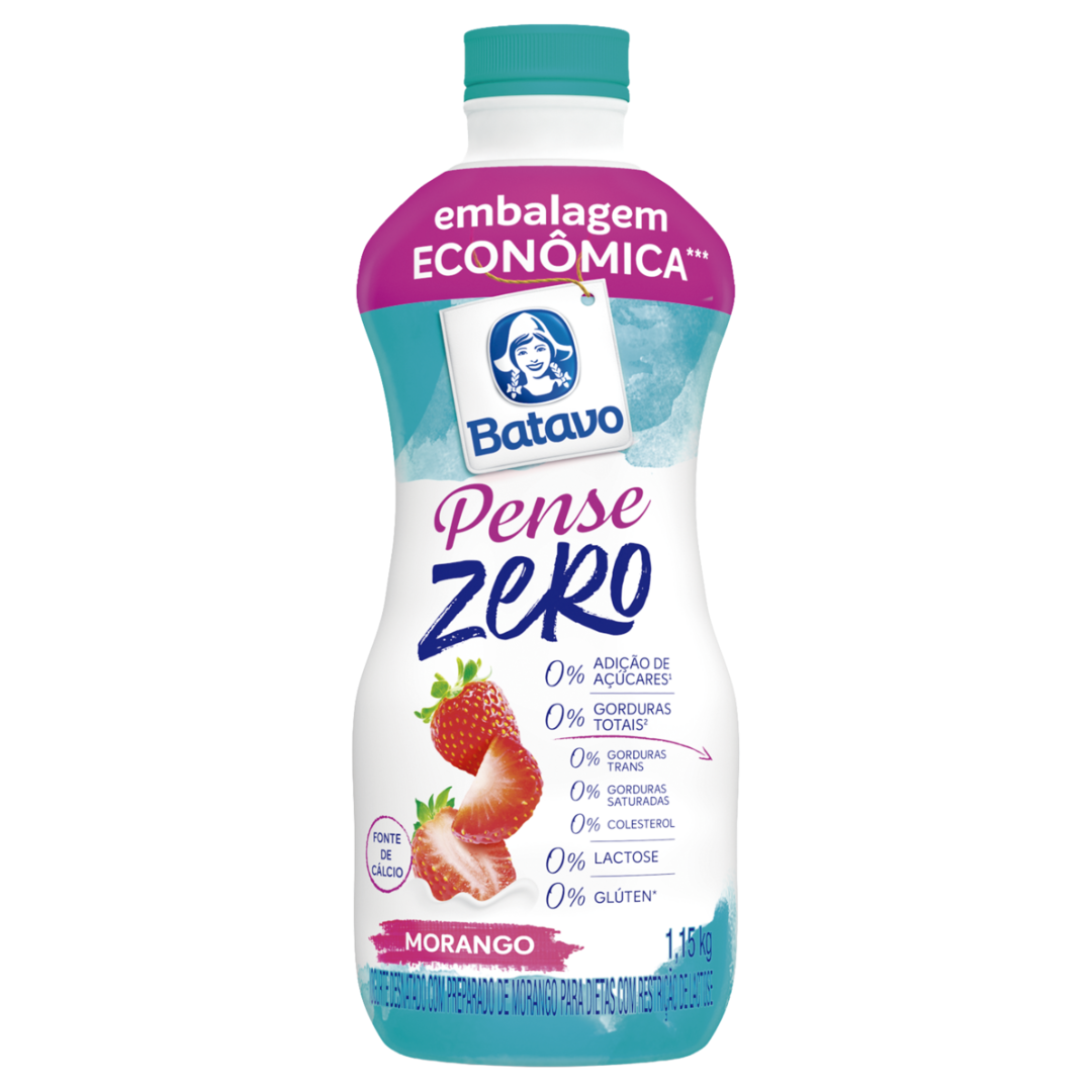 Iogurte Desnatado Morango Zero Lactose Batavo Pense Zero Garrafa 1,15kg Embalagem Econômica