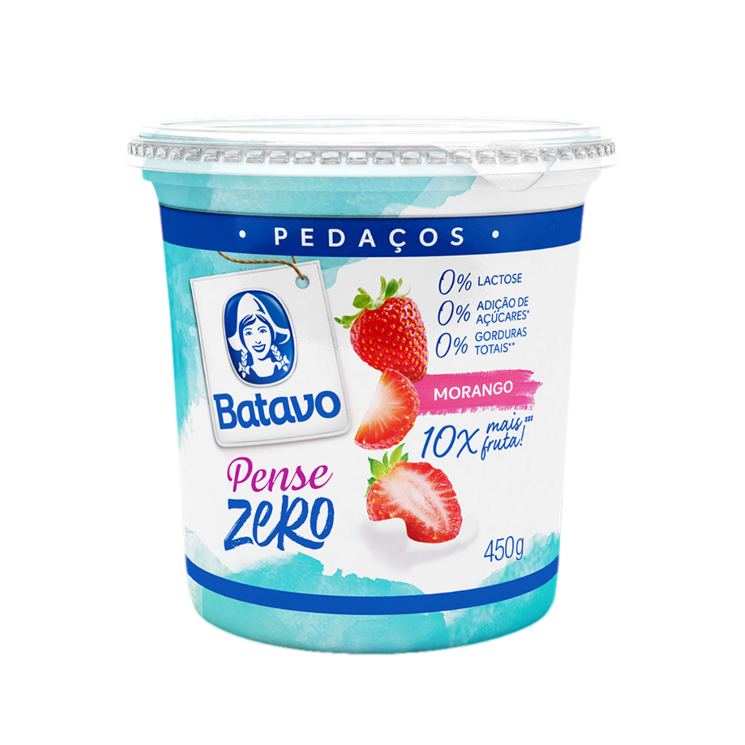 Iogurte Desnatado Morango Zero Lactose Batavo Pense Zero Pedaços Pote 450g