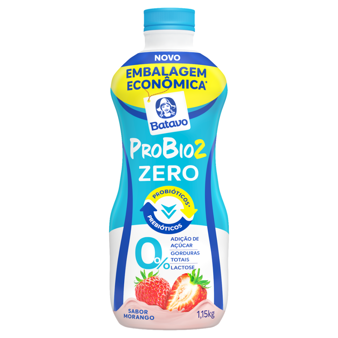 Iogurte Desnatado Morango Zero Lactose Batavo Probio2 Garrafa 1,15kg Embalagem Econômica