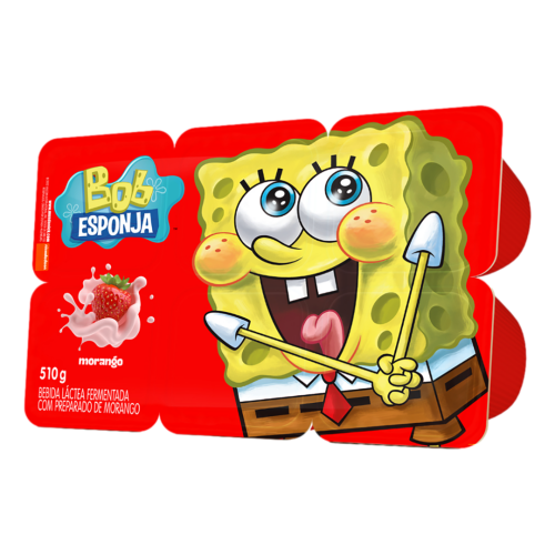 Bebida Láctea Fermentada Morango Bob Esponja Elegê Bandeja 510g 6 Unidades