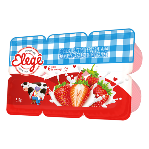 Bebida Láctea Fermentada Morango Elegê Bandeja 510g 6 Unidades