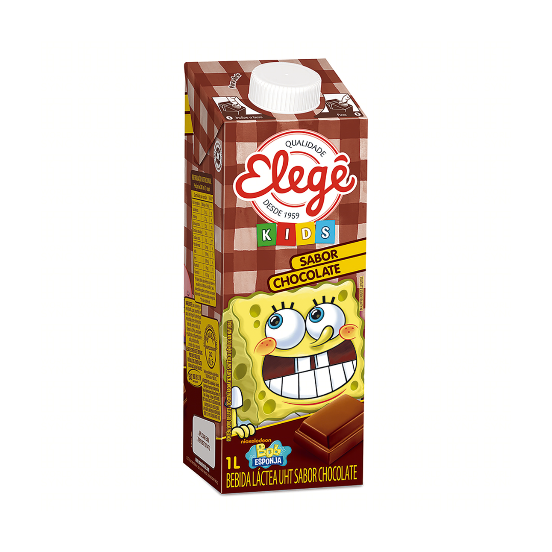 Bebida Láctea UHT Chocolate Bob Esponja Elegê Kids Caixa 1l
