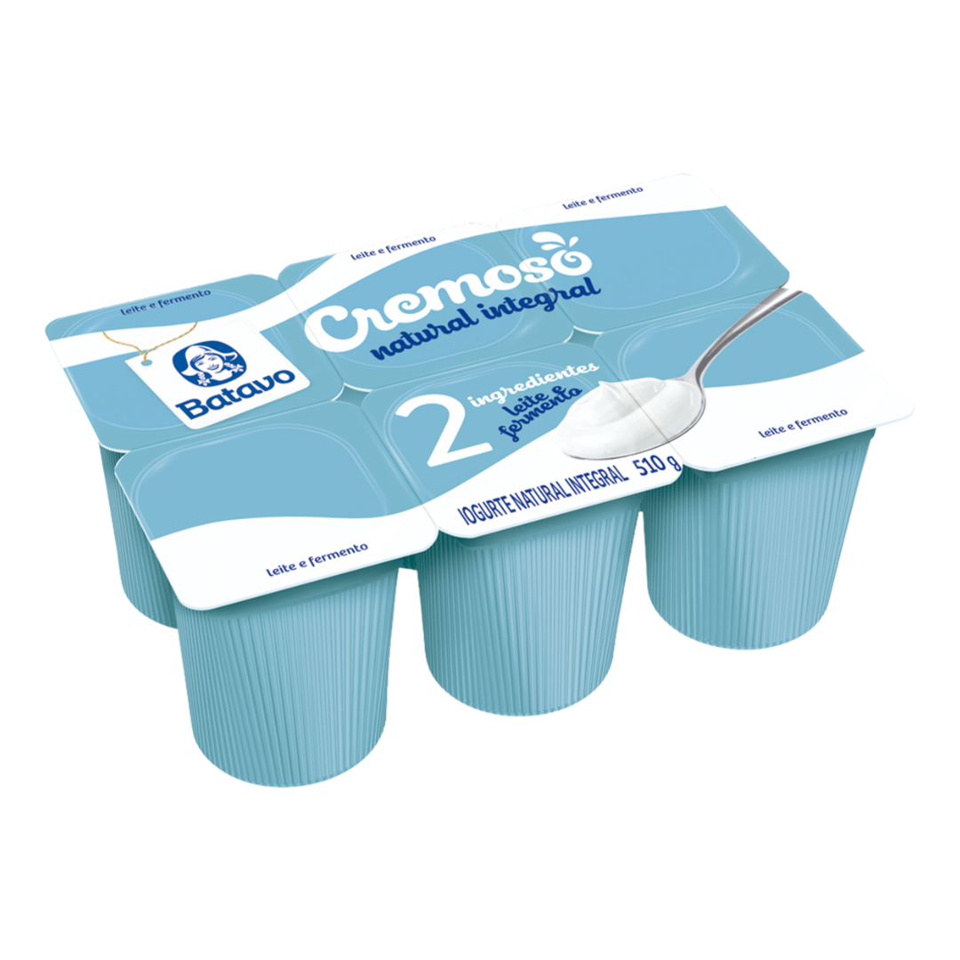 Iogurte Integral Cremoso Natural Batavo Bandeja 510g 6 Unidades
