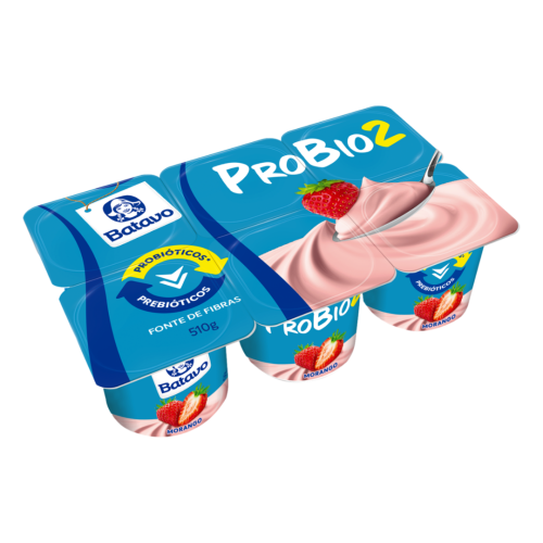 Iogurte Integral Morango Batavo Probio2 Bandeja 510g 6 Unidades