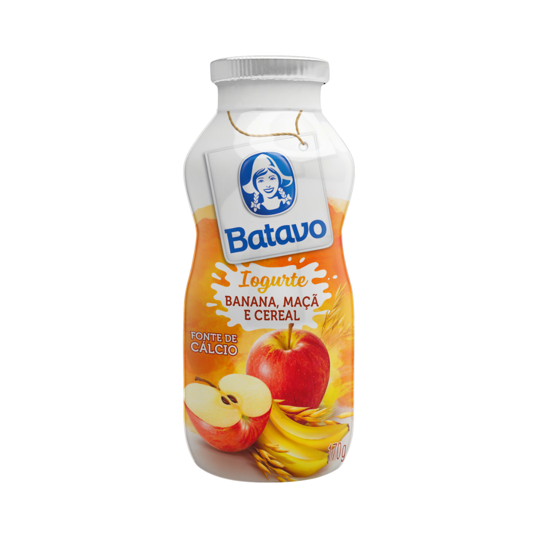 Iogurte Parcialmente Desnatado Banana, Maçã e Cereal Batavo Frasco 170g