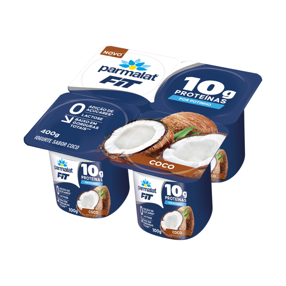 Iogurte Parcialmente Desnatado Coco Zero Lactose Parmalat Fit Bandeja 400g 4 Unidades