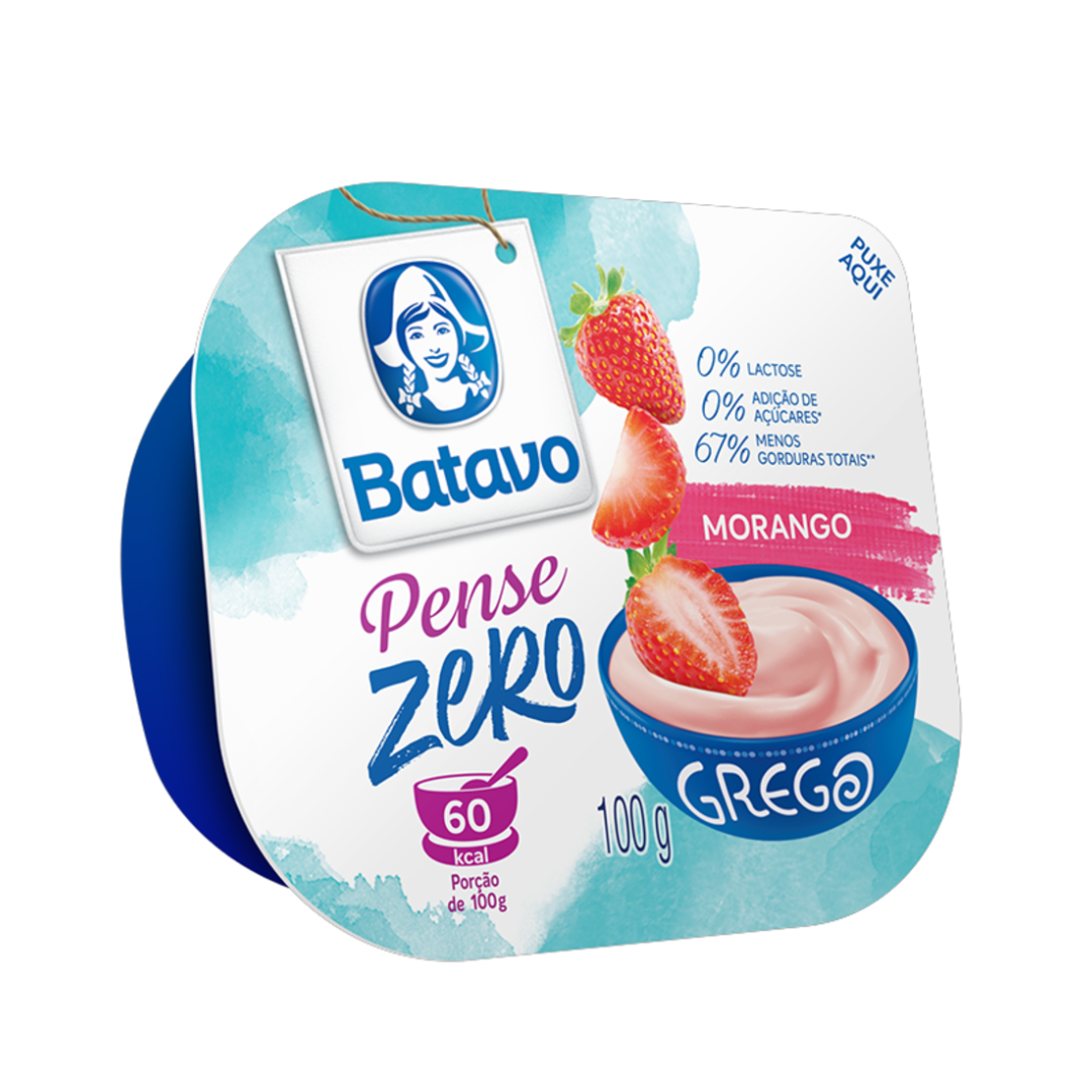 Iogurte Parcialmente Desnatado Grego Morango Zero Lactose Batavo Pense Zero Pote 100g
