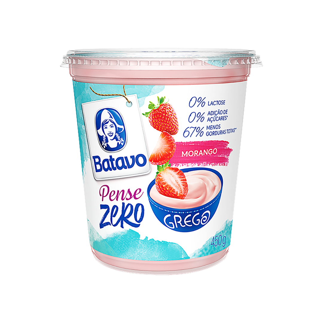 Iogurte Parcialmente Desnatado Grego Morango Zero Lactose Batavo Pense Zero Pote 450g