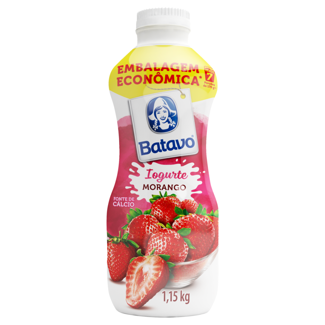 Iogurte Parcialmente Desnatado Morango Batavo Garrafa 1,150kg Embalagem Econômica