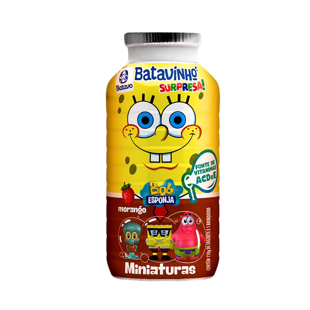 Iogurte Parcialmente Desnatado Morango Bob Esponja Batavo Batavinho Surpresa Frasco 110g