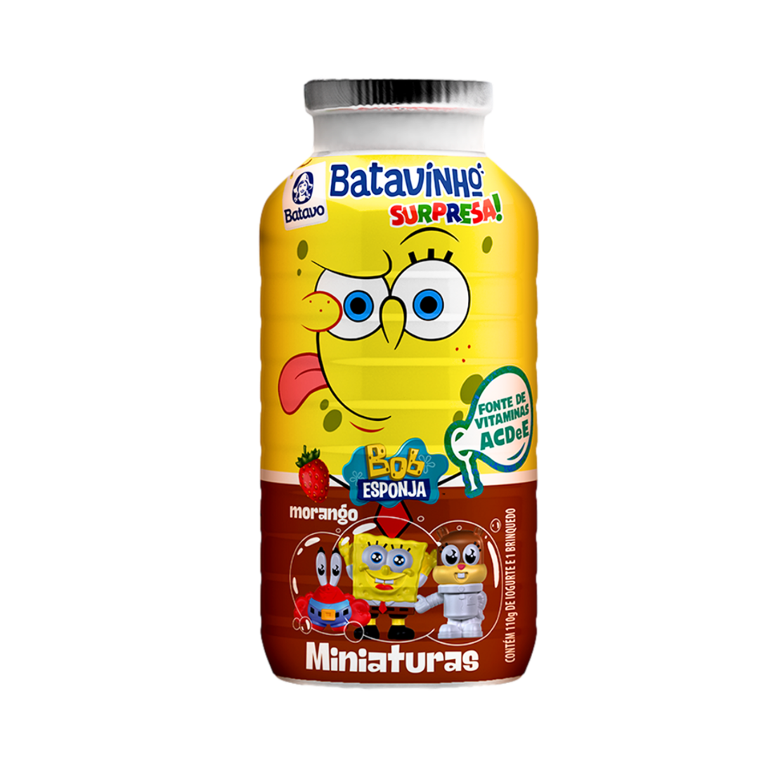 Iogurte Parcialmente Desnatado Morango Bob Esponja Batavo Batavinho Surpresa Frasco 110g
