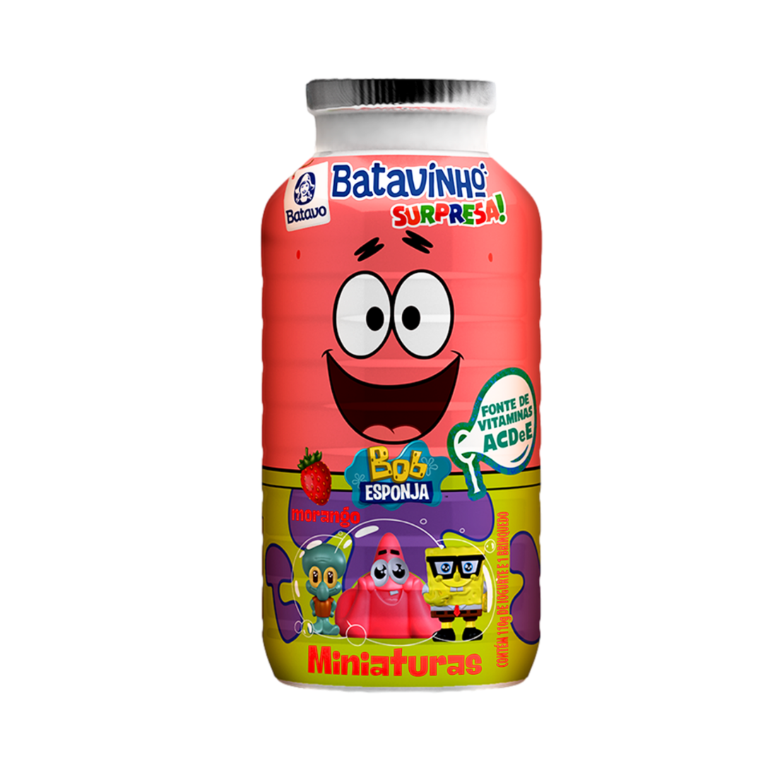 Iogurte Parcialmente Desnatado Morango Bob Esponja Batavo Batavinho Surpresa Frasco 110g