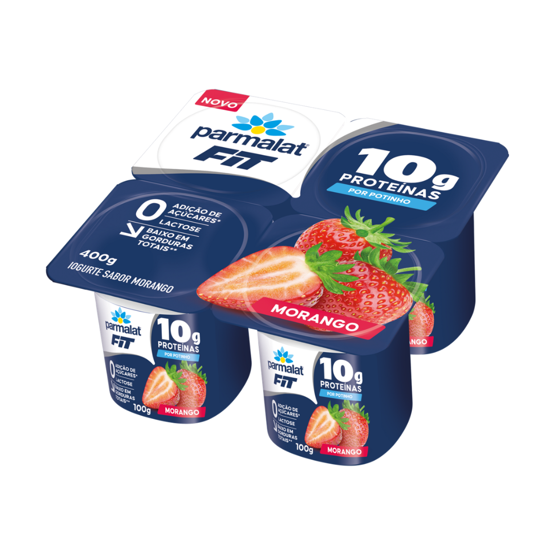 Iogurte Parcialmente Desnatado Morango Zero Lactose Parmalat Fit Bandeja 400g 4 Unidades