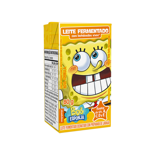 Leite Fermentado Desnatado Laranja Bob Esponja Elegê Caixa 80g