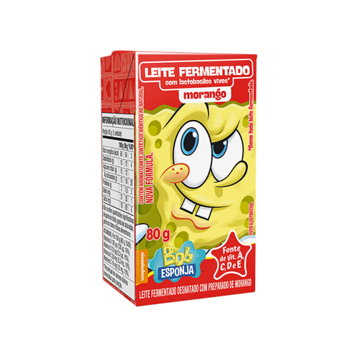 Leite Fermentado Desnatado Morango Bob Esponja Elegê Caixa 80g