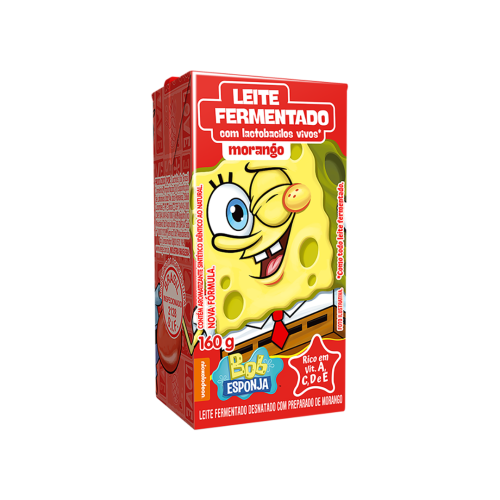 Leite Fermentado Desnatado Morango Bob Esponja Elegê Caixa 160g