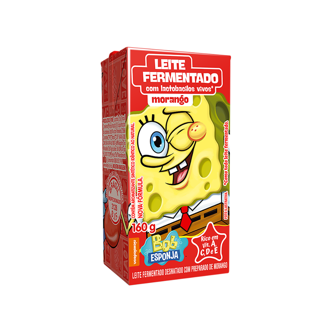 Leite Fermentado Desnatado Morango Bob Esponja Elegê Caixa 160g