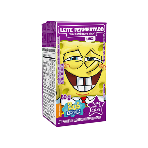 Leite Fermentado Desnatado Uva Bob Esponja Elegê Caixa 80g