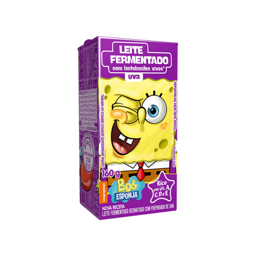 Leite Fermentado Desnatado Uva Bob Esponja Elegê Caixa 160g