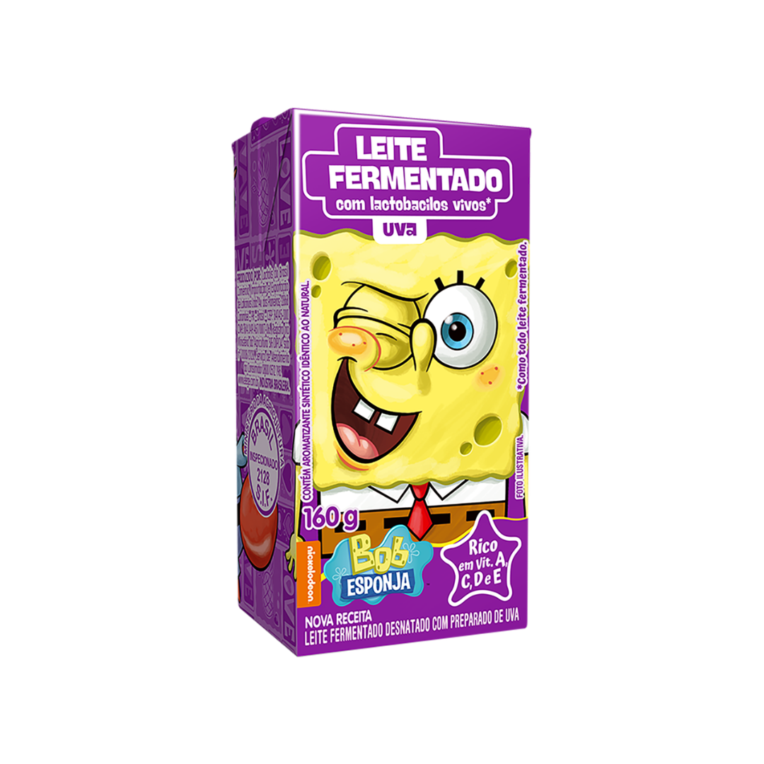 Leite Fermentado Desnatado Uva Bob Esponja Elegê Caixa 160g