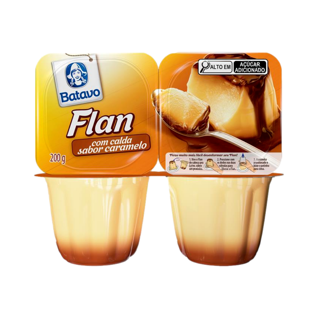Sobremesa Láctea Flan Baunilha Calda Caramelo Batavo Bandeja 200g 2 Unidades