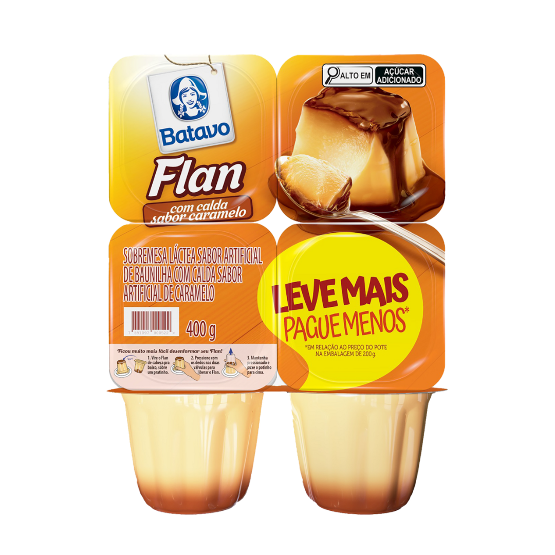 Sobremesa Láctea Flan Baunilha Calda Caramelo Batavo Bandeja 400g 4 Unidades Leve Mais Pague Menos
