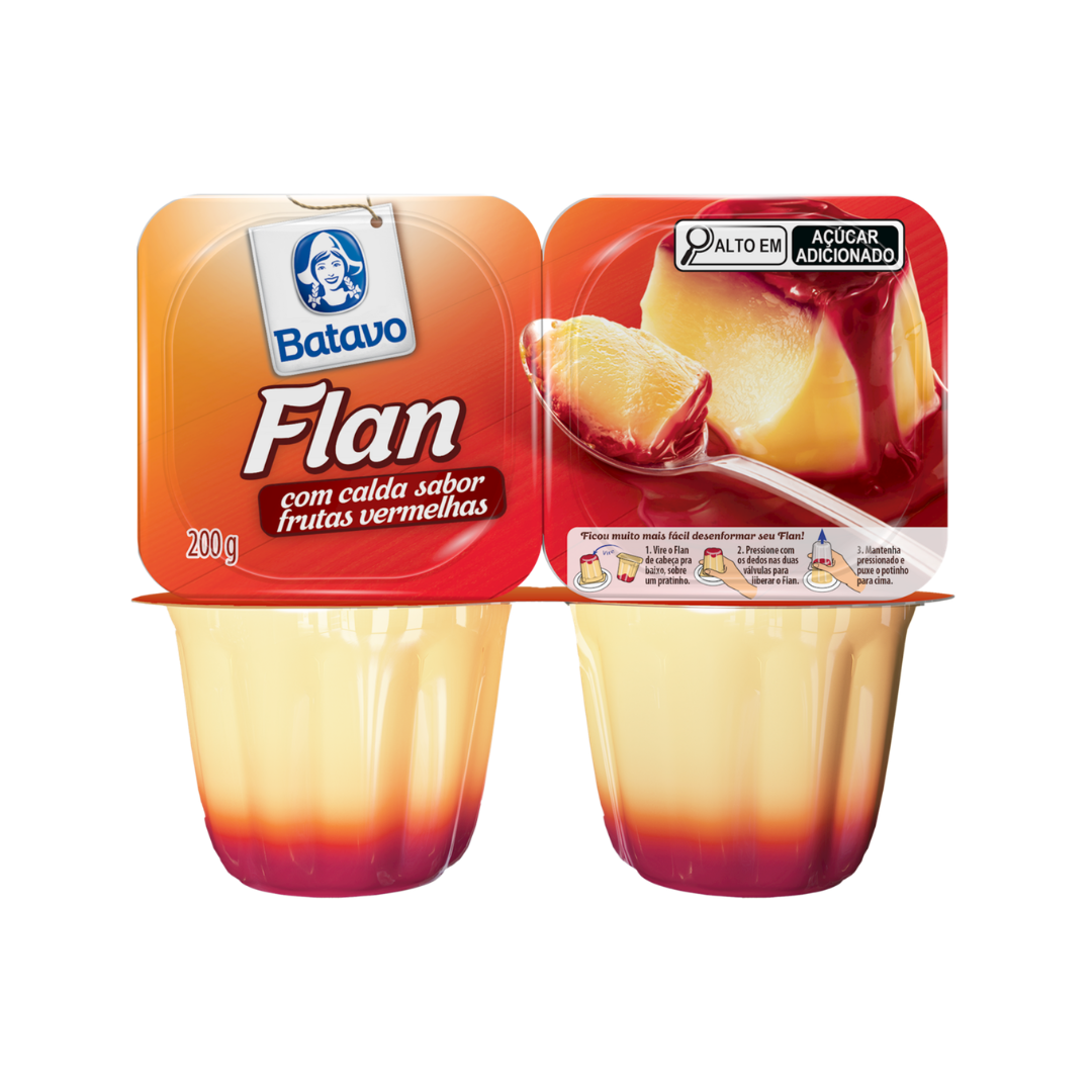 Sobremesa Láctea Flan Baunilha Calda Frutas Vermelhas Batavo Bandeja 200g 2 Unidades
