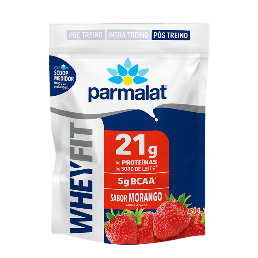 Suplemento Proteico Pó Morango Parmalat Whey Fit Pouch 450g