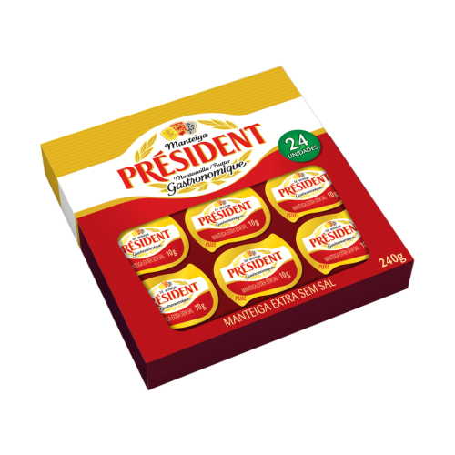 Manteiga Extra sem Sal Président Gastronomique Caixa 240g 24 Unidades