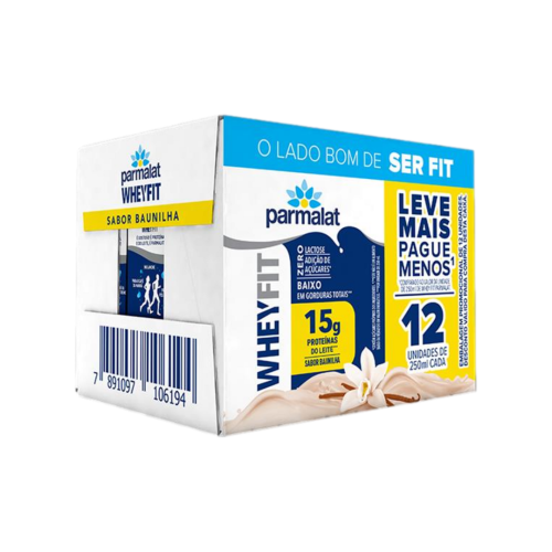 Pack Bebida Láctea UHT Baunilha Zero Lactose Parmalat Wheyfit Caixa 12 Unidades 250ml Cada Leve Mais Pague Menos