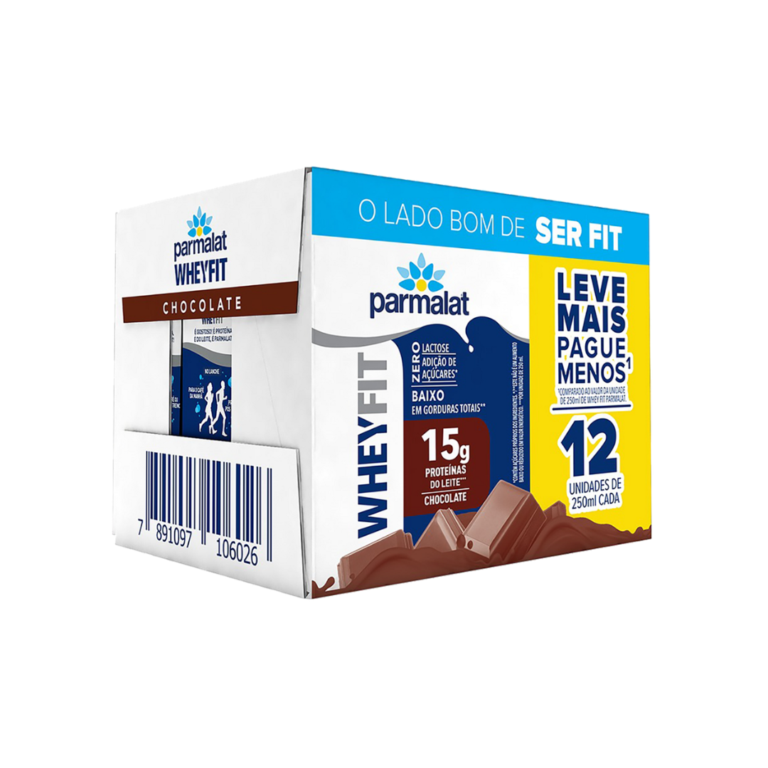 Pack Bebida Láctea UHT Chocolate Zero Lactose Parmalat Wheyfit Caixa 12 Unidades 250ml Cada Leve Mais Pague Menos