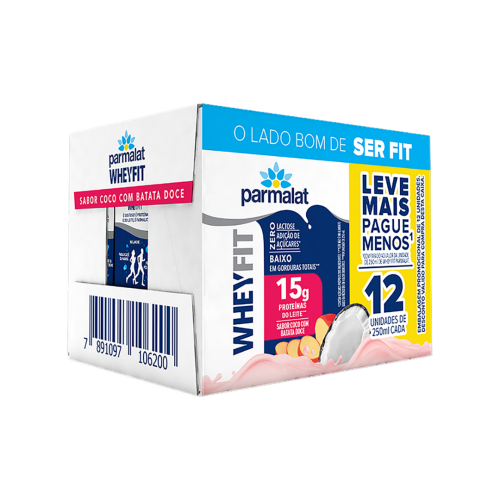 Pack Bebida Láctea UHT Coco com Batata-Doce Zero Lactose Parmalat Wheyfit Caixa 12 Unidades 250ml Cada Leve Mais Pague Menos