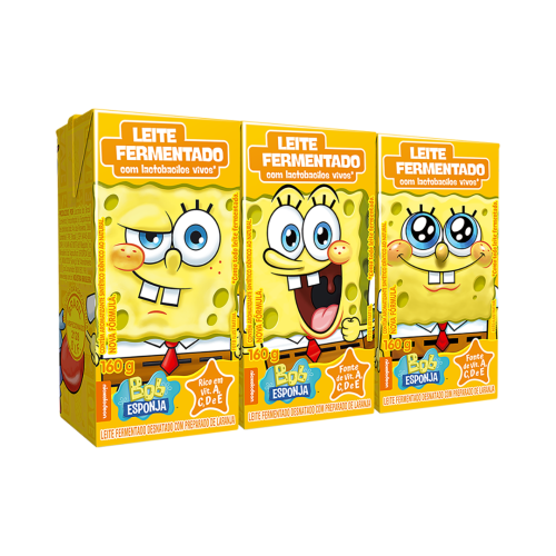 Pack Leite Fermentado Desnatado Laranja Bob Esponja Elegê Caixa 3 Unidades 160g Cada