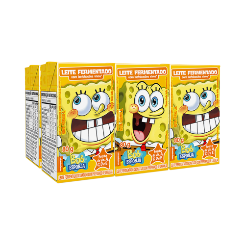 Pack Leite Fermentado Desnatado Laranja Bob Esponja Elegê Caixa 6 Unidades 80g Cada