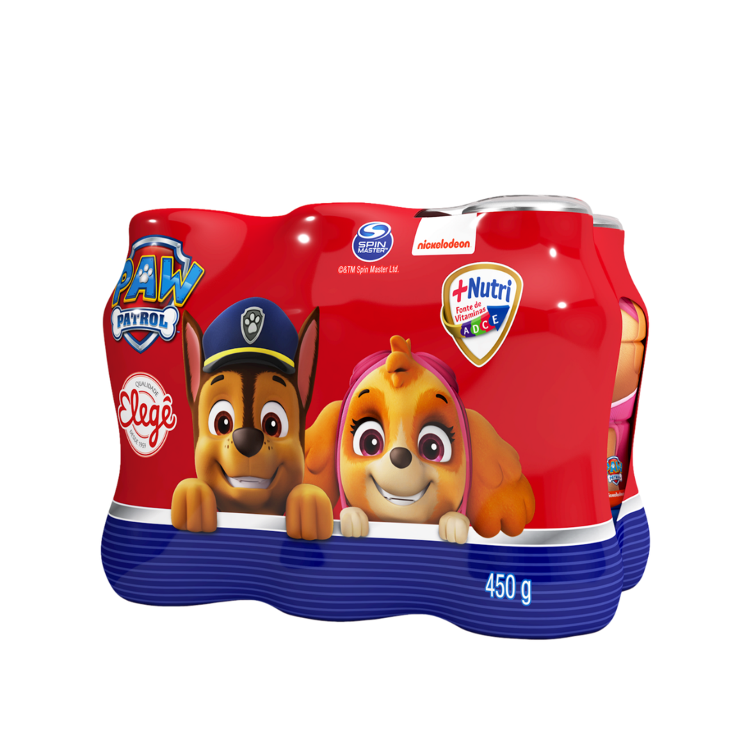 Pack Leite Fermentado Desnatado Laranja Paw Patrol Elegê Frasco 450g 6 Unidades
