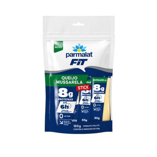 Pack Queijo Mussarela Stick Zero Lactose Parmalat Fit 150g 5 Unidades