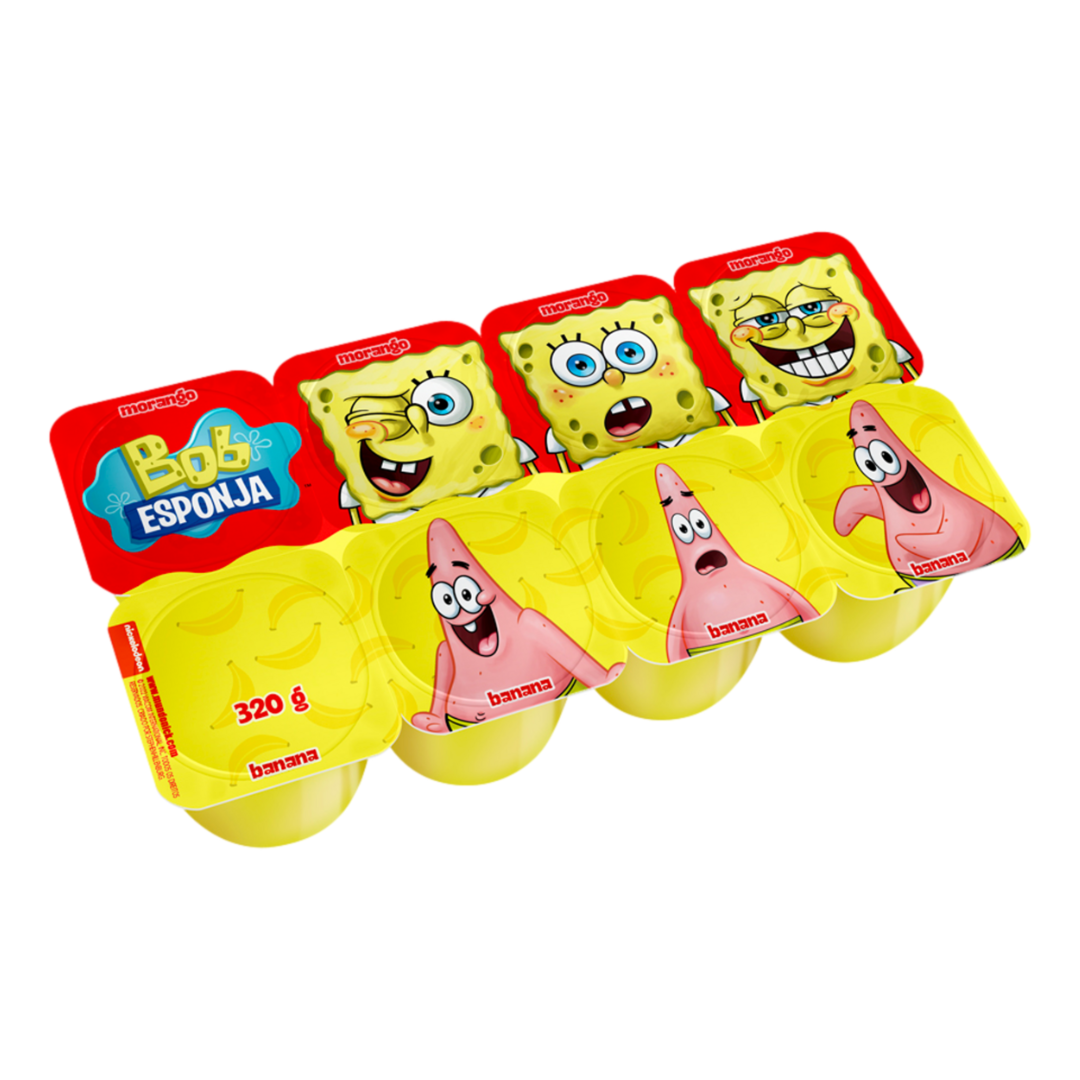 Petit Suisse Morango + Banana Bob Esponja Elegê Bandeja 320g 8 Unidades