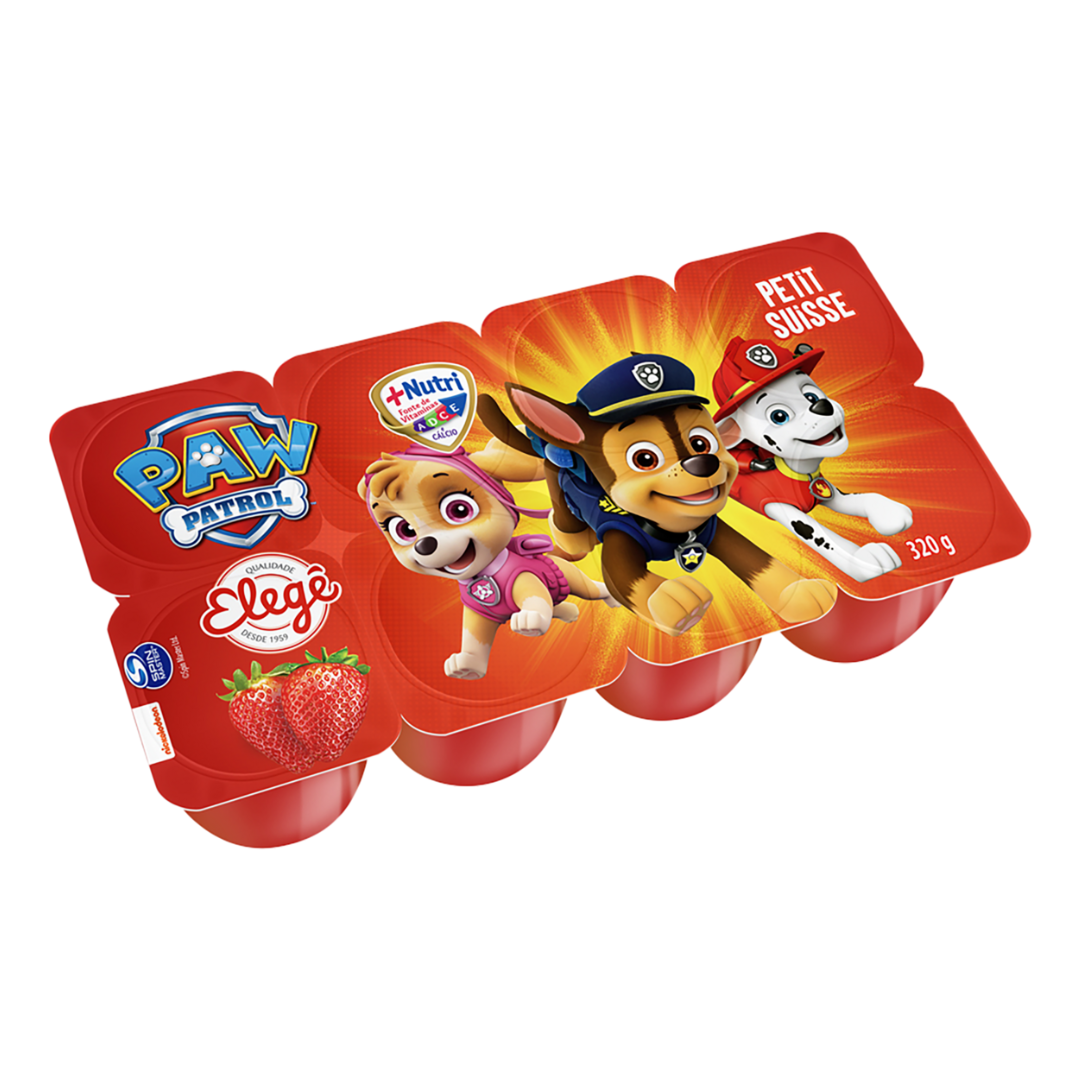Petit Suisse Morango Paw Patrol Elegê Bandeja 320g 8 Unidades