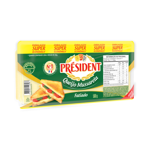 Queijo Mussarela Fatiado Président 500g Embalagem Supereconômica