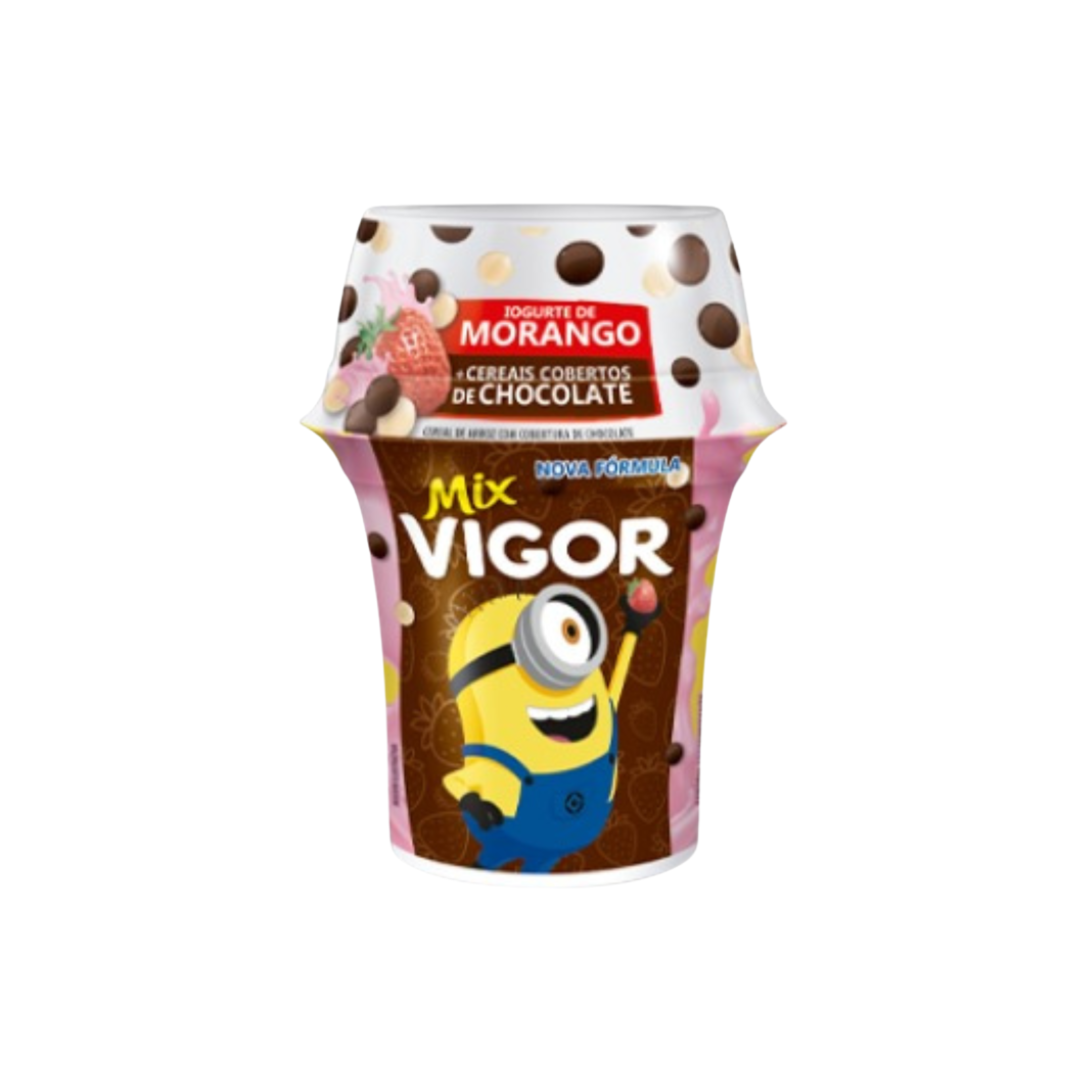 Vigor mix iogurte de morango + cereais cobertos de chocolate